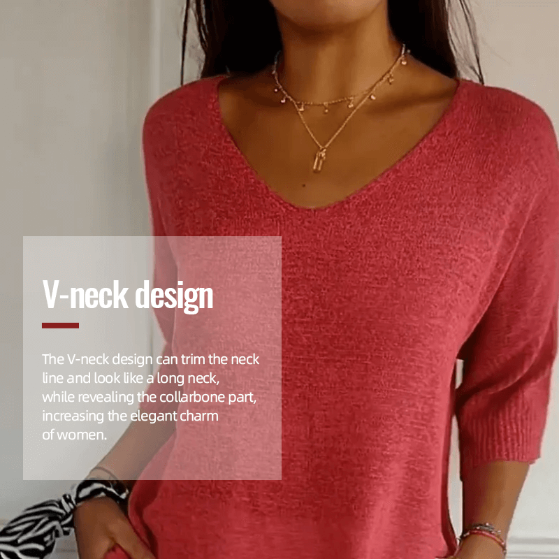 Chroma Chic™ Haut tricoté avec encolure en V, couleur unie