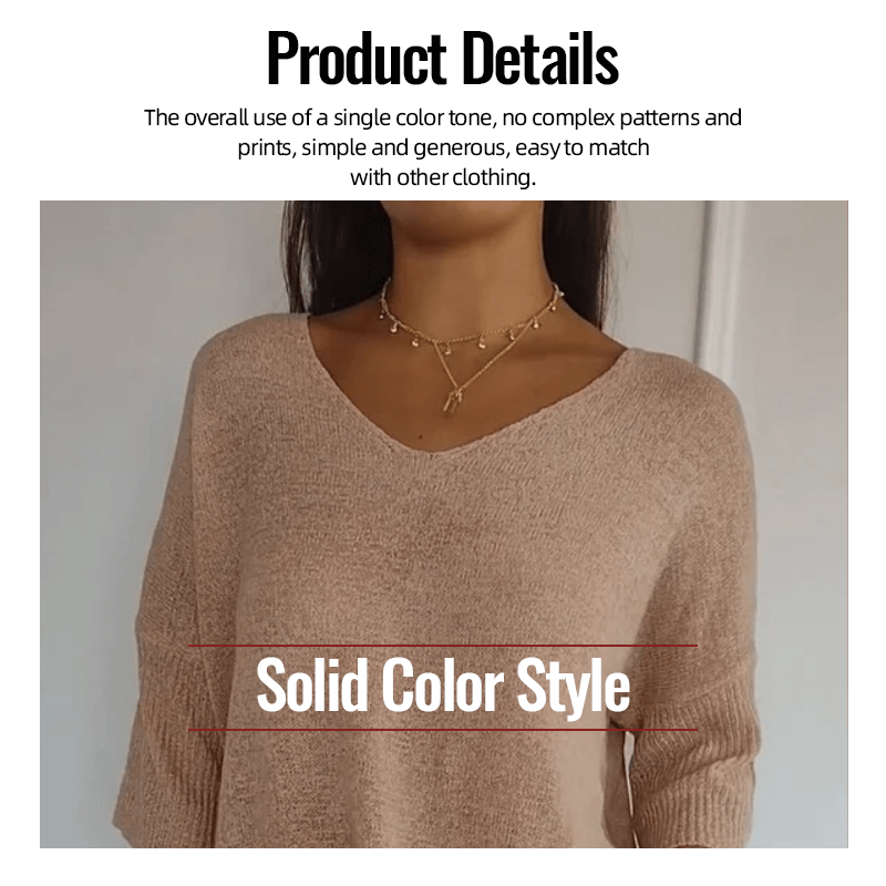 Chroma Chic™ Haut tricoté avec encolure en V, couleur unie