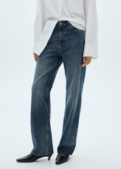 SparkleLine™ - Jean Coupe Droite avec Détails Strass
