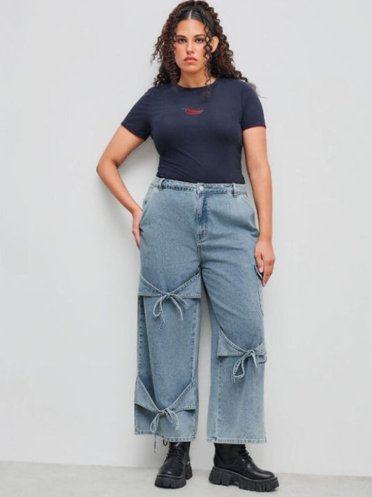 1+1 GRATUIT | DenimChic™ – Jean Taille Haute Tendance avec Nœuds