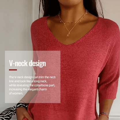 Chroma Chic™ Haut tricoté avec encolure en V, couleur unie