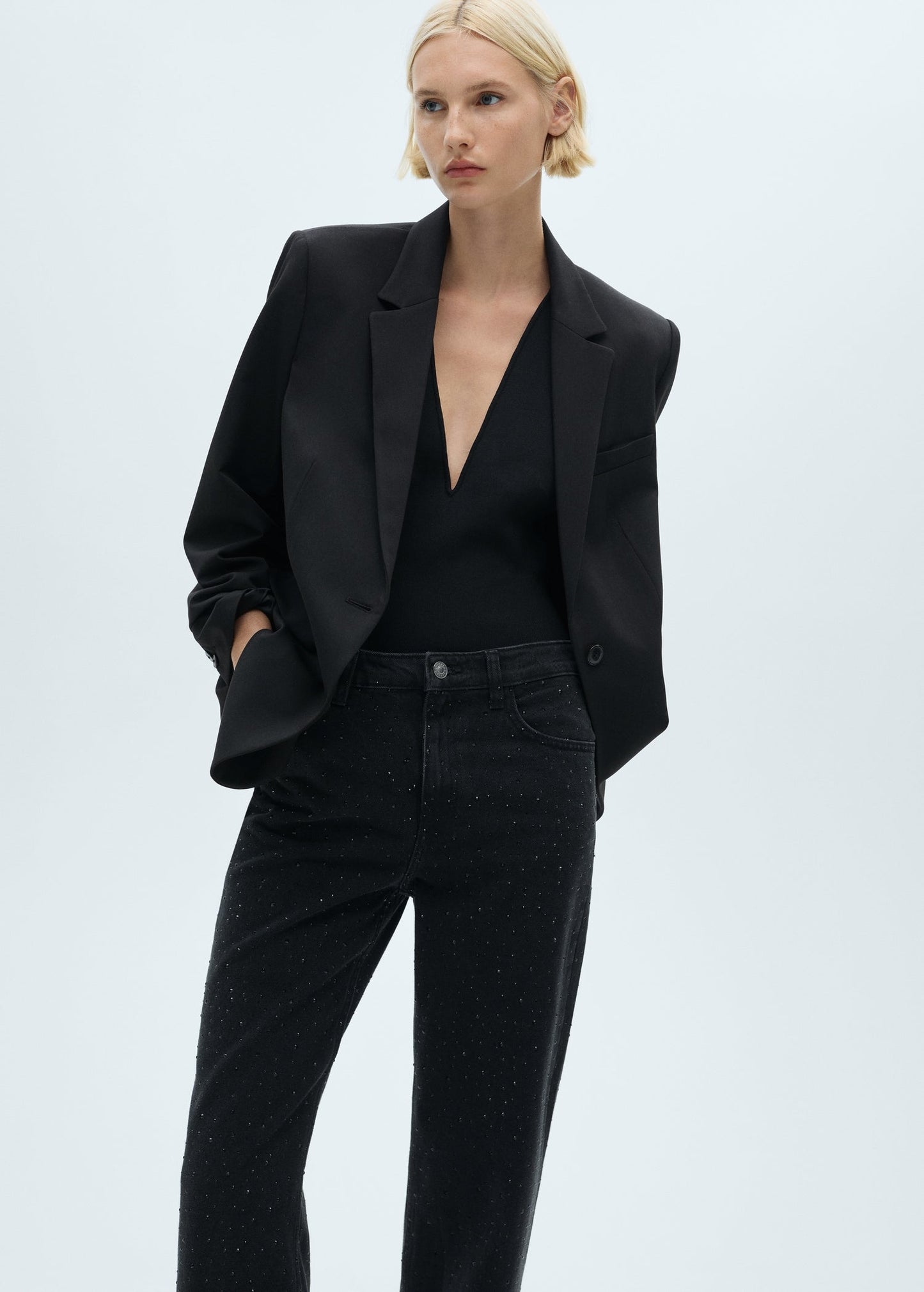SparkleLine™ - Jean Coupe Droite avec Détails Strass