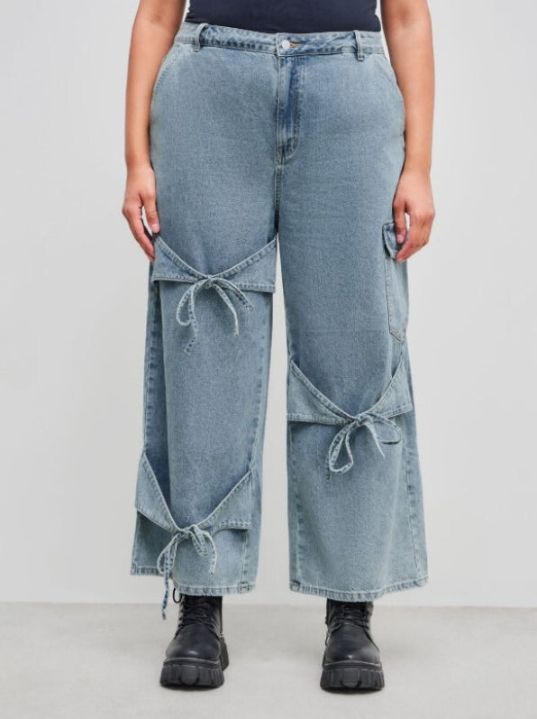 1+1 GRATUIT | DenimChic™ – Jean Taille Haute Tendance avec Nœuds