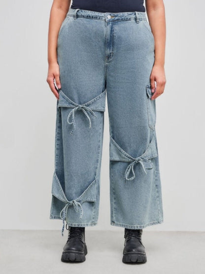 1+1 GRATUIT | DenimChic™ – Jean Taille Haute Tendance avec Nœuds