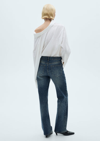 SparkleLine™ - Jean Coupe Droite avec Détails Strass
