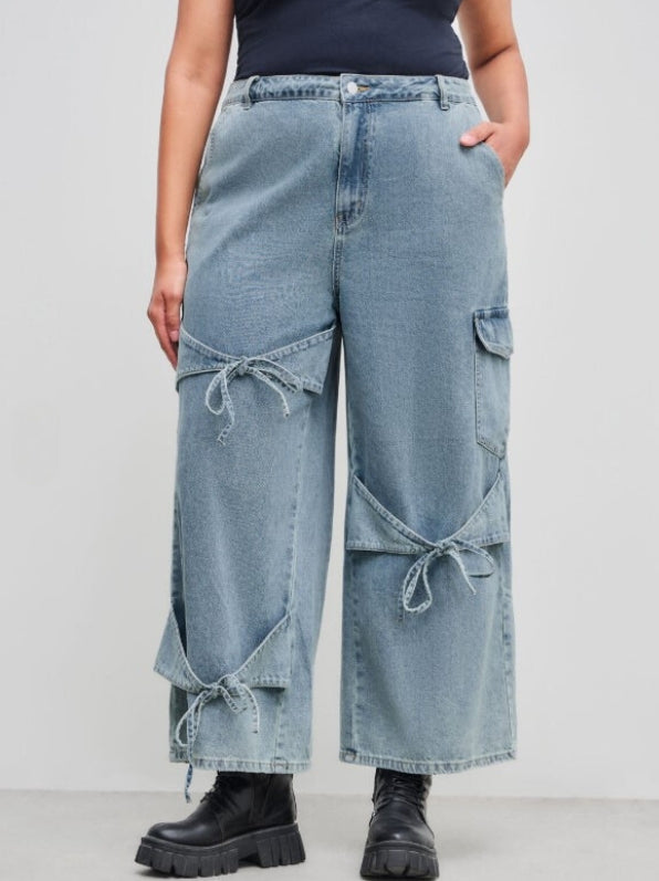 1+1 GRATUIT | DenimChic™ – Jean Taille Haute Tendance avec Nœuds