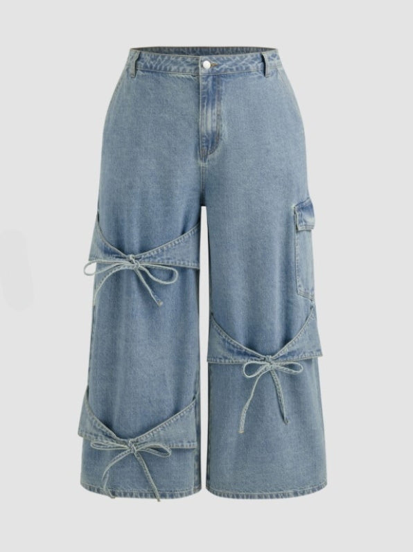 1+1 GRATUIT | DenimChic™ – Jean Taille Haute Tendance avec Nœuds