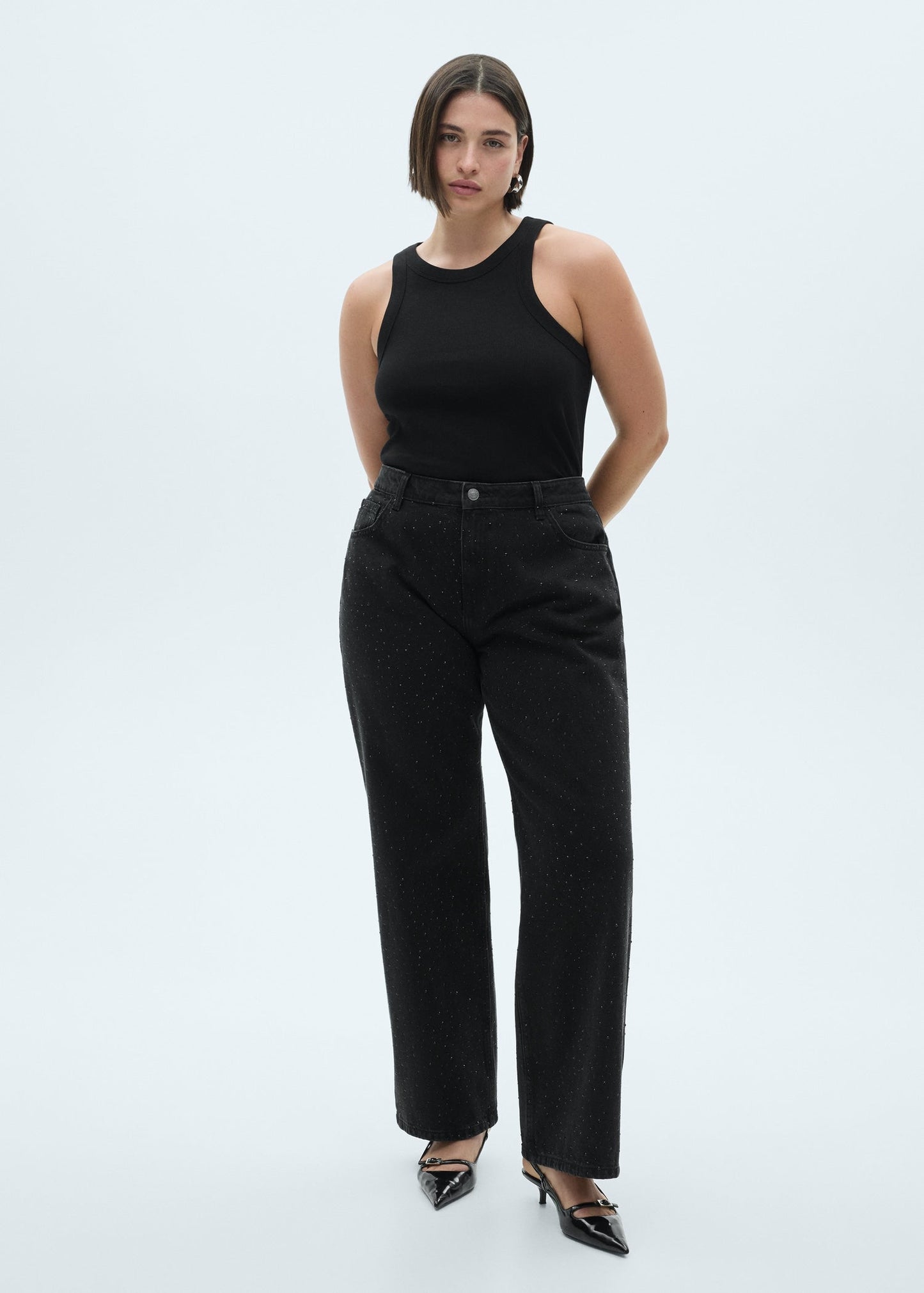 SparkleLine™ - Jean Coupe Droite avec Détails Strass