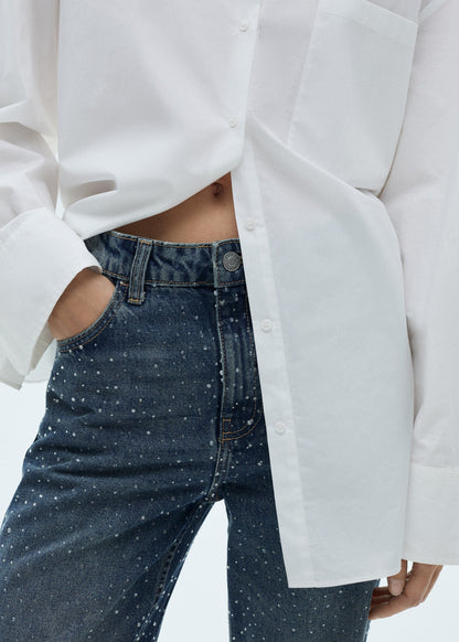 SparkleLine™ - Jean Coupe Droite avec Détails Strass