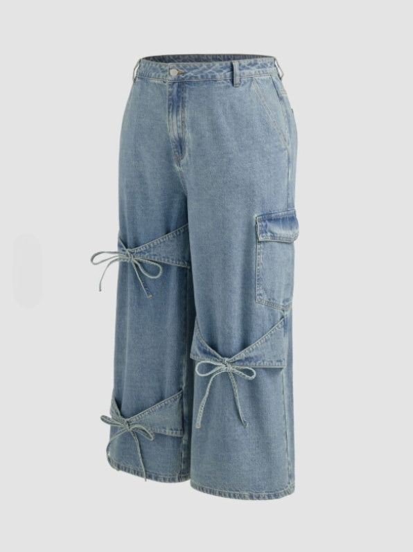 1+1 GRATUIT | DenimChic™ – Jean Taille Haute Tendance avec Nœuds