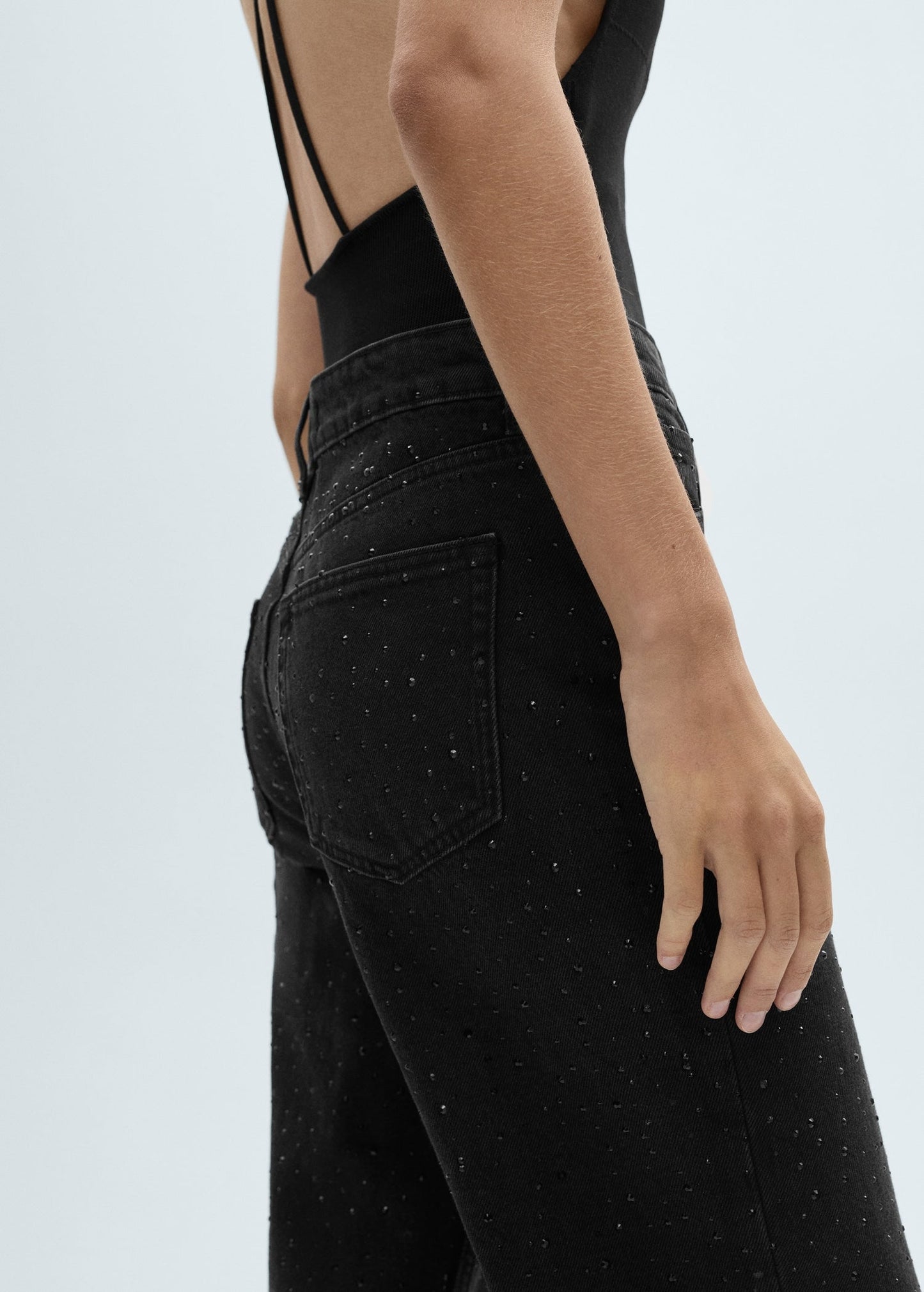 SparkleLine™ - Jean Coupe Droite avec Détails Strass