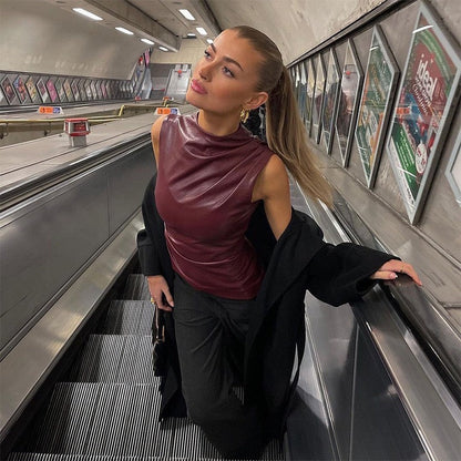 UrbanGlam™ Top Femme Tendance et Confort en Faux Cuir