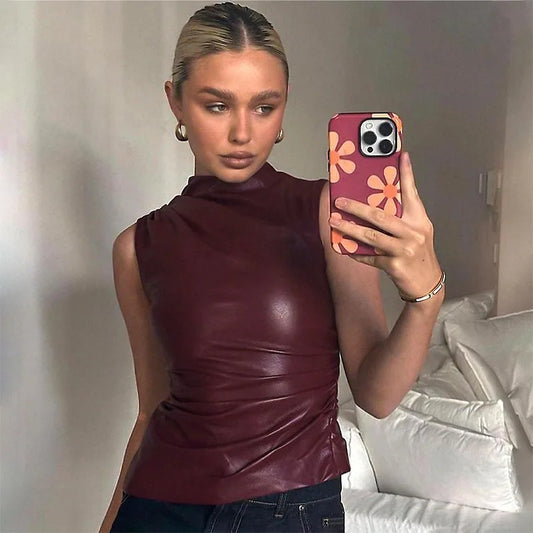 UrbanGlam™ Top Femme Tendance et Confort en Faux Cuir