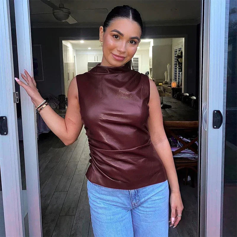 UrbanGlam™ Top Femme Tendance et Confort en Faux Cuir