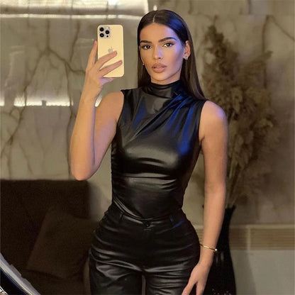 UrbanGlam™ Top Femme Tendance et Confort en Faux Cuir