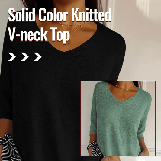 Chroma Chic™ Haut tricoté avec encolure en V, couleur unie